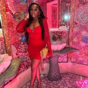 Oh Polly embellished long sleeve mini dress in red